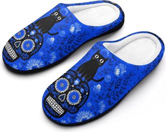 Generic Cat on Sugar Skull Funny Mens Cotton Slippers Soft Non-Slip Rubber Sole House Slipper Indoor Outdoor
