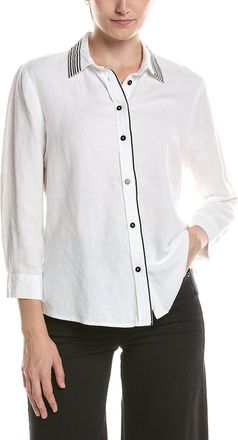 Nic+Zoe NIC & ZOE Stripe Trim Linen-Blend Shirt
