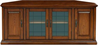 Leick Home Solid Wood & Leaded Glass Corner Tv Stand With Enclosed Storage For Tvs Up To 60In