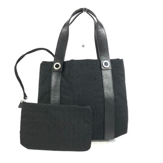 Bulgari Logomania Black Leather Canvas Handbag Tote Bag (Pre-Owned)