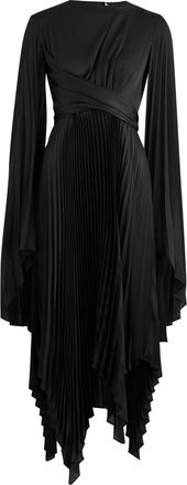A.W.A.K.E Mode Pleated Wrap-effect Satin Midi Dress - Black - 36 (UK8 / S)