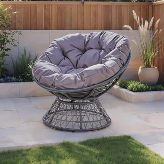 Home Source Industries Rattan Egg Chair Garden Waterproof Cushion Outdoor Dark Grey