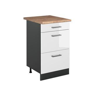 Vicco Mueble Bajo De Cocina R-line, Blanco Alto Brillo/antracita, 50 Cm Encimera Roble Dorado, Vicco