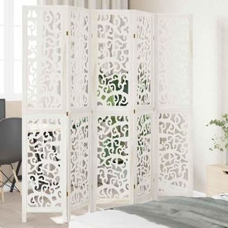 vidaXL Vidaxl - Biombo Separador De 5 Paneles Madera Maciza Paulownia Blanco