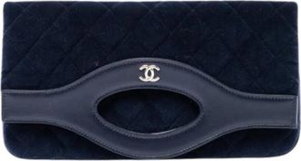 Chanel Pre-owned Quilted Velvet Clutch - Dames - Vintage Clutch - Blauw - ONE Size - Leer - Vintage