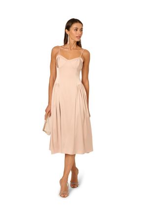 Adrianna Papell Womens Stretch Satin Midi Dress - Gold - Size 16 UK