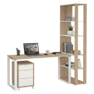 Dmora Escritorio Severine, Escritorio Multiusos, Mesa De Oficina Para Pc, El Plan De Trabajo, 184x80 H205 Cm, Roble Y Blanco - Dmora