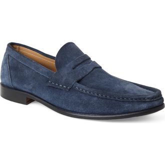 Bruno Magli Lombardo Wrapped Moc Toe Penny Loafer in Navy Suede at Nordstrom, Size 11.5