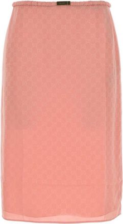 Gucci Pink Logo Jacquard Silk Midi Skirt