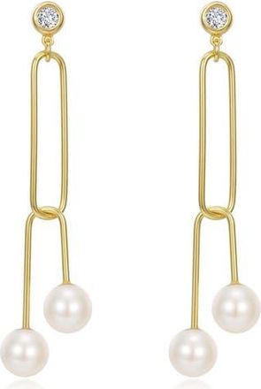 Lafonn Gold Plated Sterling Silver Simulated Diamond & Cultured Freshwater Pearl Paperclip Dangle Earrings in White at Nordstrom Rack