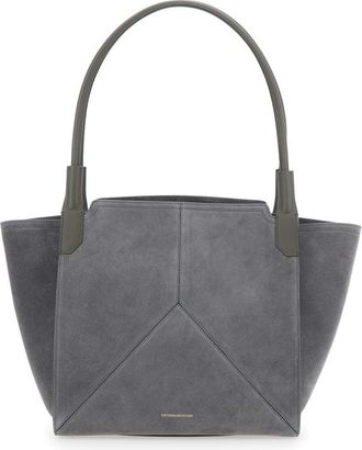 Victoria Beckham Victoria Small Grey Tote Bag With Embossed Logo Lettering On The Front In Suede Woman