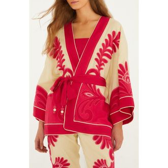 Farm Rio Spring Arabesc Belted Jacket in Spring Arabesc Pink at Nordstrom, Size X-Large