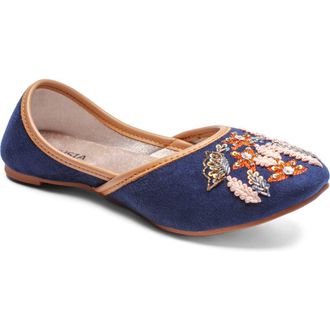 Fuchsia Paris Embroidered Jutti Flat in Navy Blue at Nordstrom, Size 10