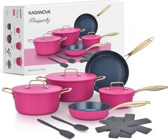KASANOVA Batteria 12 pezzi antiaderente ceramico Rhapsody fucsia