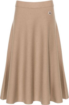 Moncler logo-patch midi skirt - women - Wool/Cotton/Polyamide/Elastane - M - Neutrals