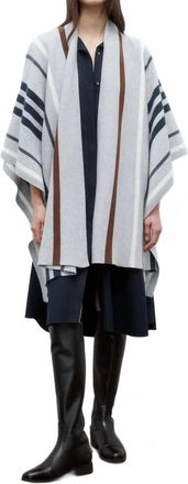 TWP Striped Wrap Poncho In Gray/navy
