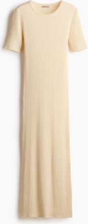 H&M T-Shirt-Kleid in Rippstrick - Blassgelb
