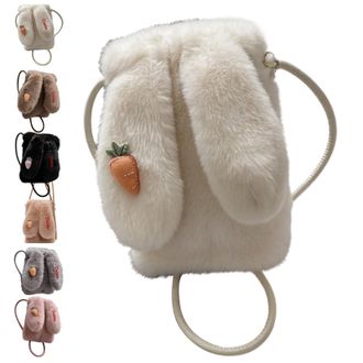 Generic Personalized Kawaii Plush Bunny Ear Backpack, Customizable Text Fuzzy Fluffy Rabbit Crossbody Bag, Adjustable Cord, Custom Name Shoulder Handbag for T