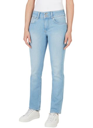 Pepe Jeans London Slim-fit-Jeans PEPE JEANS SLIM JEANS MW, Damen, Gr. 31, L&auml;nge 30, blau (blau bleached), Denim/Jeans, Obermaterial: 90% Baumwolle, 6% Polyester, 4% Ela