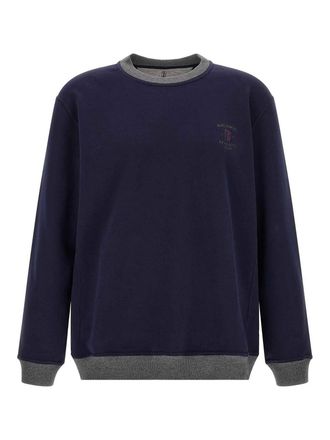 Brunello Cucinelli Blue Cotton Crew-Neck Sweatshirt