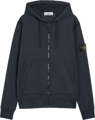 Stone Island Hooded Logo Cotton Sweatshirt - Navy - XL