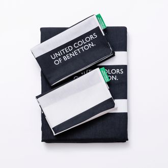 Benetton Set Black & White Juego De Cama Con 2 Fundas Almohada 80x80 Cm Y Funda N&oacute;rdica 200x200cm - Juego Cama Large