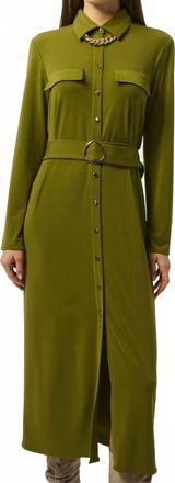 Joseph Ribkoff Collared Front Button Closure Long Sleeves Shirt Dress In Artichoke