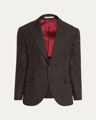 Brunello Cucinelli Mens Plaid Wool and Silk Single-Breasted Sport Coat