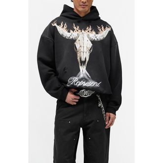 Represent British Cowboys Cotton Graphic Hoodie in Stained Black at Nordstrom, Size X-Large