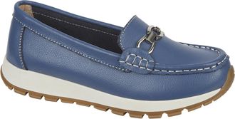 Jo & Joe Ladies Casual Slip-On Smooth Leather Comfort Sporty Wedge Loafer with Chain Trim Sizes 4-8 (China Blue, UK Footwear Size System, Adult, Women, Numeric