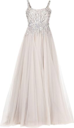 Jenny Packham embellished square-neck gown - women - Polyester - 16 - Silver