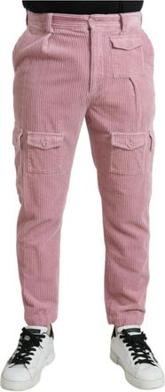 Dolce & Gabbana Roze Corduroy Skinny Cargo Jeans - Heren - Slim Fit Broeken - Roze - M - Katoen - Broeken
