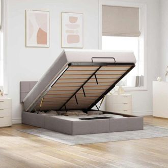 vidaXL Cama Otomana Con Colch&oacute;n Led Tela Gris Pardo 140x190 Cm Vidaxl