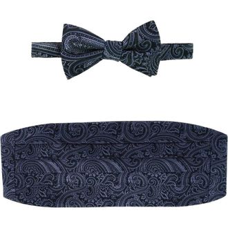 Trafalgar Store Sobee Paisley Cummerbund and Bow Tie Set in Black at Nordstrom