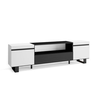 Skraut Home Skraut Home - Mueble Tv, Televisi&oacute;n, Muebles De Sal&oacute;n, Almacenaje, 200x57x35cm, Para Tv Hasta 80, Dise&ntilde;o Industrial, Estilo Moderno, Blanco Y Negro