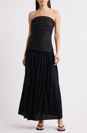 Faithfull The Brand Hedy Strapless Mixed Media Drop Waist Maxi Dress in Black at Nordstrom Rack, Size X-Small