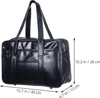 Generic Japanese School Uniform Briefcase Waterproof PU Shoulder Bag Black with Hardware Buckle for Students and Professionals