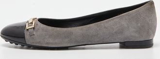 Tod's Tods Grey/black Suede And Patent Leather Buckle Detail Ballet Flats