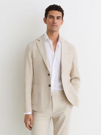 Reiss Stone Garment-dyed Piqu&eacute; Single-breasted Suit Blazer Tailored-fit, 42