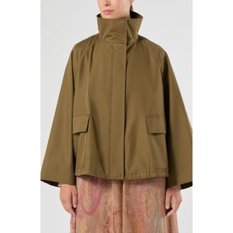 Marina Rinaldi Water Repellent Stand Collar Raincoat in Kaki at Nordstrom, Size 16W