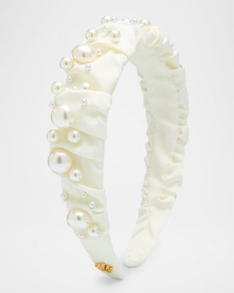 Lele Sadoughi Kelly Pearly Ruched Satin Headband