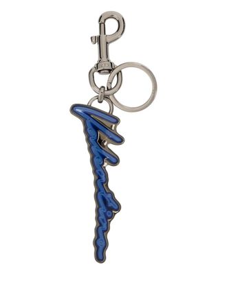 Valentino Garavani logo-lettering keychain - men - Brass - One Size - Blue
