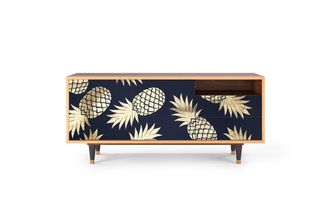 StoryZ Mueble de TV azul y amarillo 2 cajones y 2 puertas L 125 cm