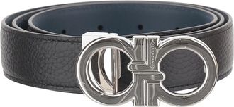 Ferragamo Black Double Hook Reversible Leather Belt