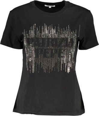 Patrizia Pepe Stijlvol Contrast Ronde Hals Katoenen T-shirt - Dames - T-shirts - Zwart - XS - Katoen - Tops