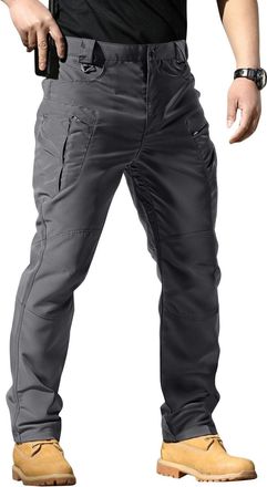 Generic DFEK Mens Work Trousers Multi Pockets Cargo Combat Work Pants Work Trousers for Man Outdoor Camping Hiking Loose Fit Stretch Tactical Trouser(Grey,XXL