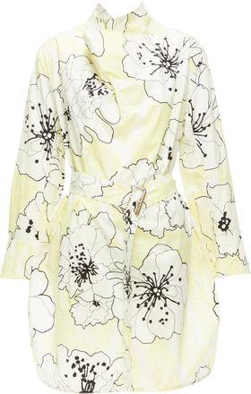 Marni Cotton Floral Print Belted Cowl Neck Dress