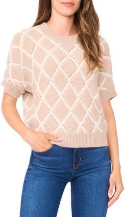 Halogen Short Sleeve Diamond Stitch Sweater in Oak Taupe at Nordstrom Rack, Size X-Large P