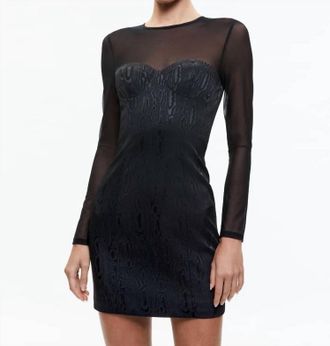 Alice & Olivia Takako Mesh Crew Neck Mini Dress In Black