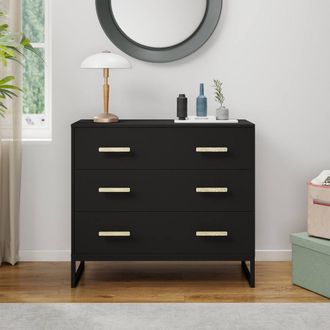 Melody Maison Black 3 Drawer Chest Of Drawers - Luna Black Range